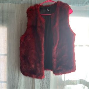 Red faux fur statement vest